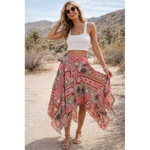 NWT Lola P Boho Patchwork Asymmetrical Skirt Gypsy Festival-Free People Style -S
